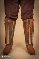 Splinted Suede Leather Greaves Brown-GoblinSmith