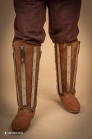 Splinted Suede Leather Greaves Brown-GoblinSmith