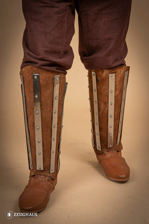 Splinted Suede Leather Greaves Brown-GoblinSmith