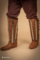 Splinted Suede Leather Greaves Brown-GoblinSmith