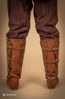 Splinted Suede Leather Greaves Brown-GoblinSmith