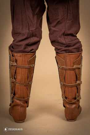 Splinted Suede Leather Greaves Brown-GoblinSmith