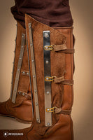 Splinted Suede Leather Greaves Brown-GoblinSmith
