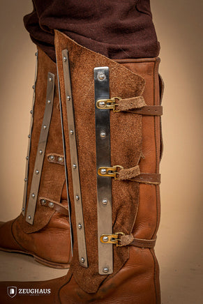 Splinted Suede Leather Greaves Brown-GoblinSmith