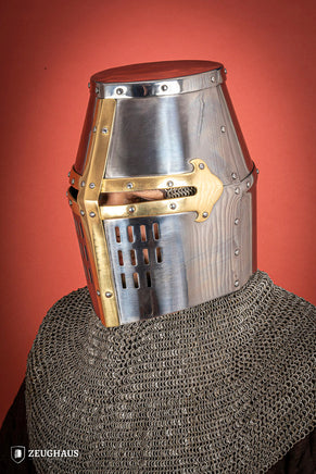 Crusader Great Helmet 1,6mm with Brass-GoblinSmith