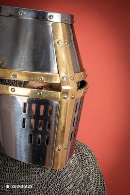 Crusader Great Helmet 1,6mm with Brass-GoblinSmith