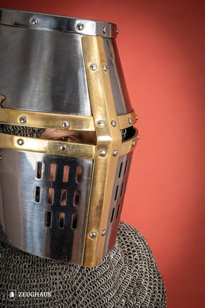 Crusader Great Helmet 1,6mm with Brass-GoblinSmith