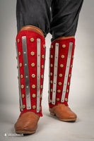 Splinted Suede Leather Greaves Red-GoblinSmith