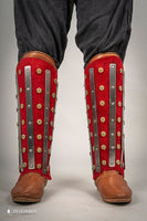 Splinted Suede Leather Greaves Red-GoblinSmith
