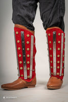 Splinted Suede Leather Greaves Red-GoblinSmith