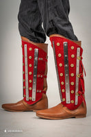 Splinted Suede Leather Greaves Red-GoblinSmith