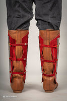 Splinted Suede Leather Greaves Red-GoblinSmith