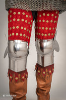 Splinted Leg Armour Suede Leather Red-GoblinSmith