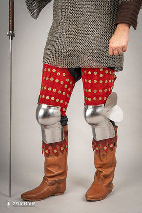 Splinted Leg Armour Suede Leather Red-GoblinSmith
