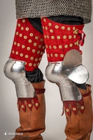 Splinted Leg Armour Suede Leather Red-GoblinSmith