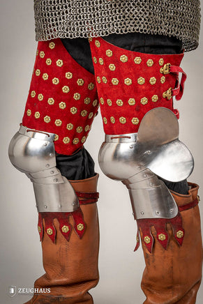 Splinted Leg Armour Suede Leather Red-GoblinSmith