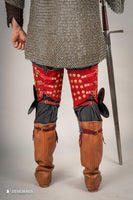 Splinted Leg Armour Suede Leather Red-GoblinSmith