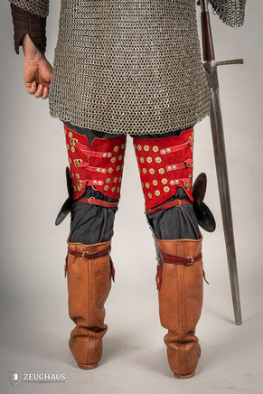 Splinted Leg Armour Suede Leather Red-GoblinSmith