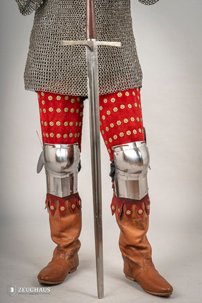 Splinted Leg Armour Suede Leather Red-GoblinSmith