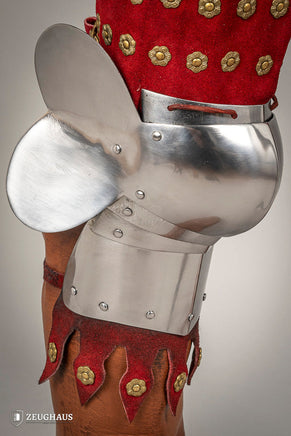 Splinted Leg Armour Suede Leather Red-GoblinSmith