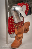 Splinted Leg Armour Suede Leather Red-GoblinSmith