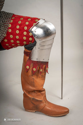 Splinted Leg Armour Suede Leather Red-GoblinSmith