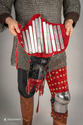 Splinted Leg Armour Suede Leather Red-GoblinSmith