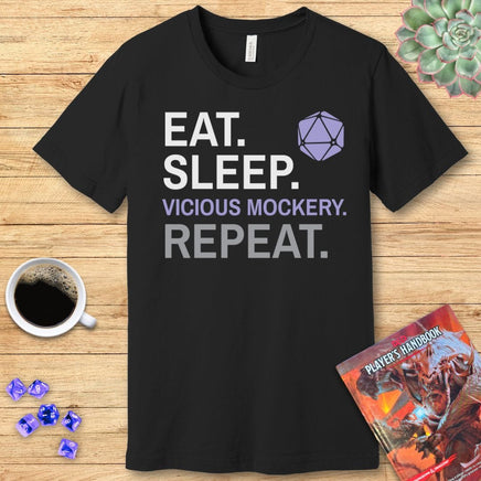 Bard T-Shirt – 'Eat, Sleep, Vicious Mockery, Repeat'-GoblinSmith