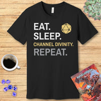 Cleric T-Shirt – 'Eat, Sleep, Channel Divinity, Repeat'-GoblinSmith