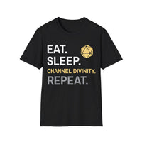 Cleric T-Shirt – 'Eat, Sleep, Channel Divinity, Repeat'-GoblinSmith