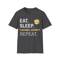 Cleric T-Shirt – 'Eat, Sleep, Channel Divinity, Repeat'-GoblinSmith