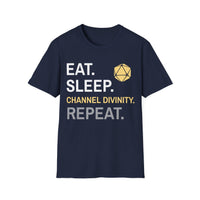 Cleric T-Shirt – 'Eat, Sleep, Channel Divinity, Repeat'-GoblinSmith