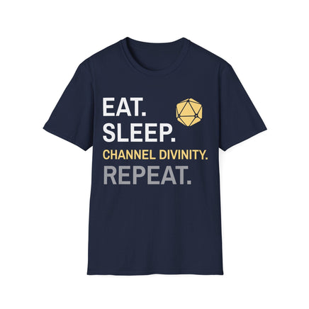 Cleric T-Shirt – 'Eat, Sleep, Channel Divinity, Repeat'-GoblinSmith