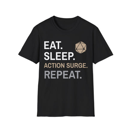 Fighter Class T-Shirt – 'Eat, Sleep, Action Surge, Repeat'-GoblinSmith