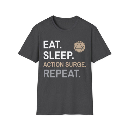 Fighter Class T-Shirt – 'Eat, Sleep, Action Surge, Repeat'-GoblinSmith