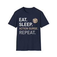 Fighter Class T-Shirt – 'Eat, Sleep, Action Surge, Repeat'-GoblinSmith