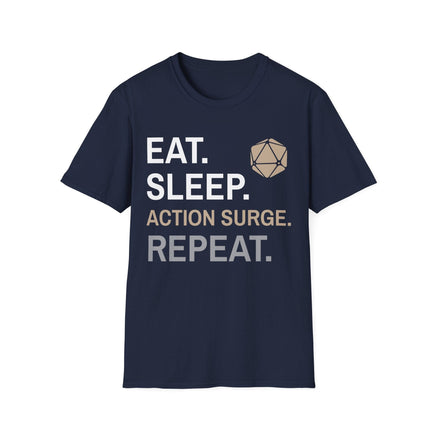 Fighter Class T-Shirt – 'Eat, Sleep, Action Surge, Repeat'-GoblinSmith