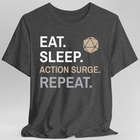 Fighter Class T-Shirt – 'Eat, Sleep, Action Surge, Repeat'-GoblinSmith