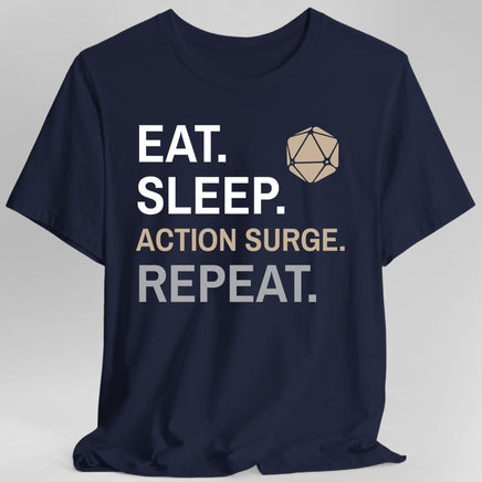 Fighter Class T-Shirt – 'Eat, Sleep, Action Surge, Repeat'-GoblinSmith