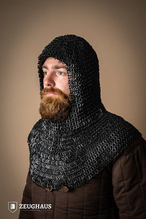 Chainmail Hood Flatring Riveted 9mm Burnished-GoblinSmith