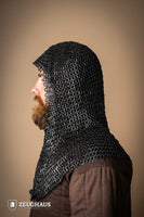 Chainmail Hood Flatring Riveted 9mm Burnished-GoblinSmith