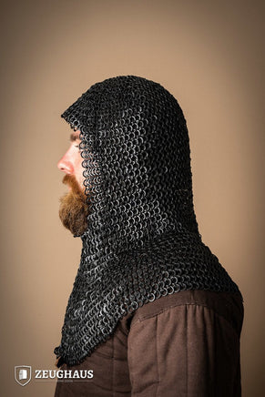 Chainmail Hood Flatring Riveted 9mm Burnished-GoblinSmith
