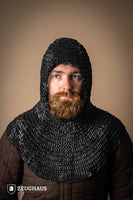 Chainmail Hood Flatring Riveted 9mm Burnished-GoblinSmith