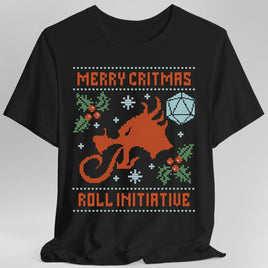Merry Critmas Ugly Sweater T-shirt Roll Initiative-GoblinSmith