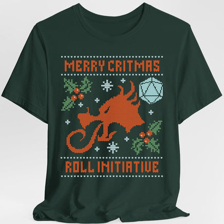 Merry Critmas Ugly Sweater T-shirt Roll Initiative-GoblinSmith