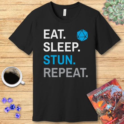 Monk Class T-Shirt – 'Eat, Sleep, Stun, Repeat'-GoblinSmith