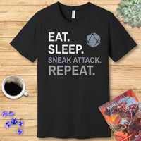 Rogue T-Shirt – 'Eat, Sleep, Sneak Attack, Repeat'-GoblinSmith