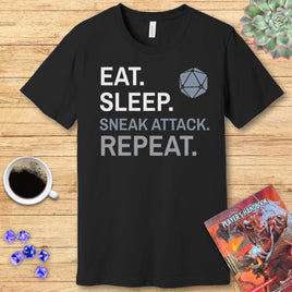 Rogue T-Shirt – 'Eat, Sleep, Sneak Attack, Repeat'-GoblinSmith