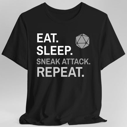 Rogue T-Shirt – 'Eat, Sleep, Sneak Attack, Repeat'-GoblinSmith