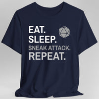 Rogue T-Shirt – 'Eat, Sleep, Sneak Attack, Repeat'-GoblinSmith